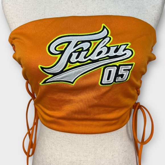 Forever 21 FUBU Tube Top Orange Embroidered Womens S Hip Hop 90's Streetwear Y2K - Picture 1 of 10